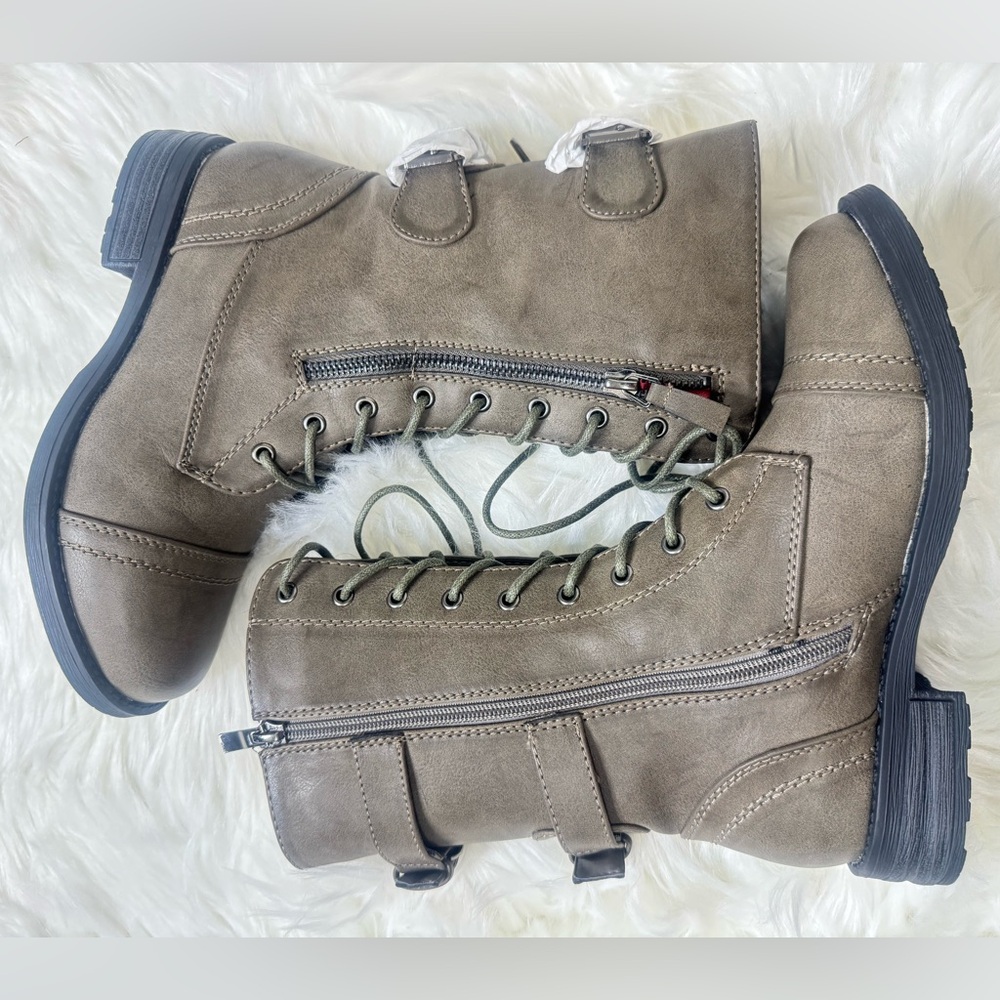Stylish Grey Mid-Calf Combat Boots - Size 6